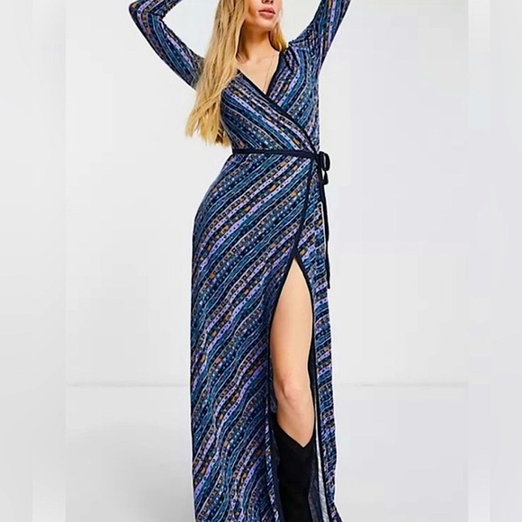 Multicolor Long Sleeve Wrap Maxi Dress by Free People - Picture 1 of 3